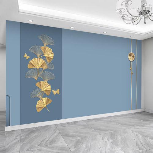 定制新款轻奢简约大气电视机背景墙墙贴浮雕立体孔雀蓝墙布直播景