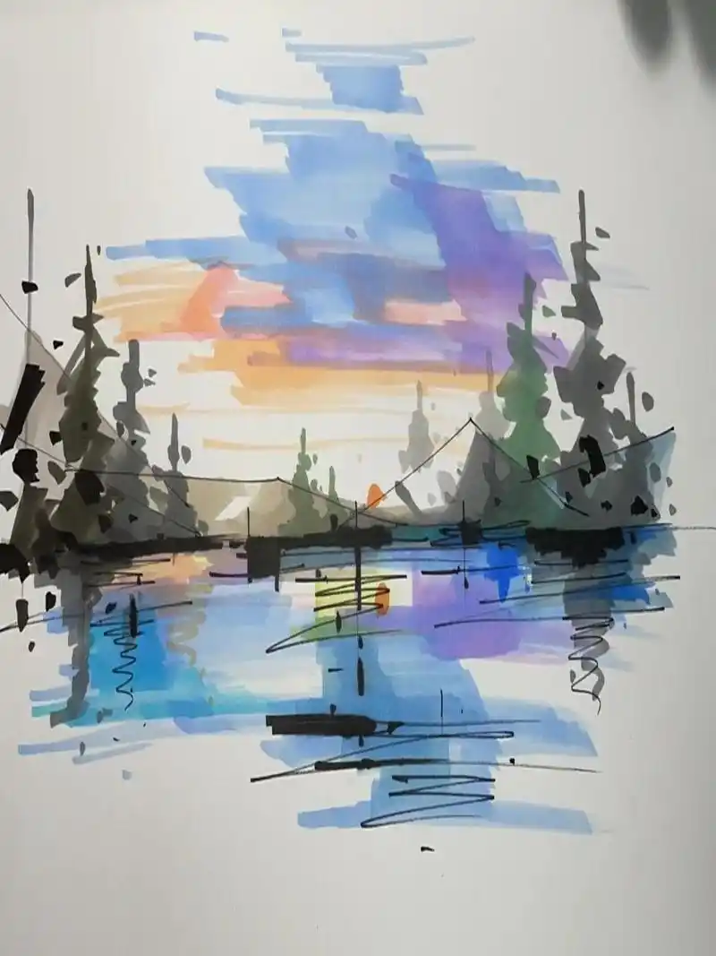 彩色天空 水 马克笔画法