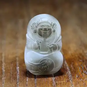 新疆和田玉籽料白玉羊脂玉精品玉石挂件苏工财神男款籽玉西枫玉雕