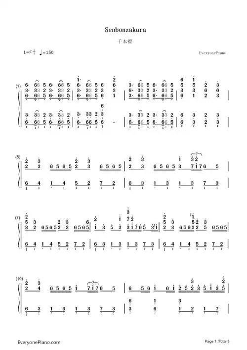 千本樱-初音未来双手简谱预览1