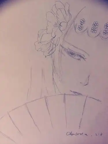 求一张花旦手拿金折扇遮着半边脸的手绘图片或者原图