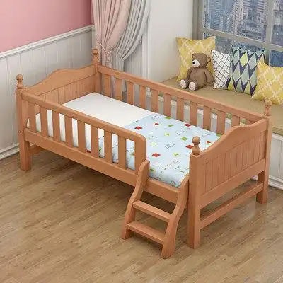 实木儿童床拼接床带护栏婴儿床加宽床小孩床定制榉木实木床拼接床