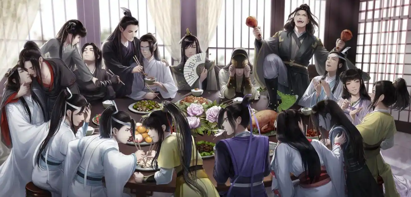 魔道祖师四张全家福,忘羡一直很甜,瑶妹有一米八