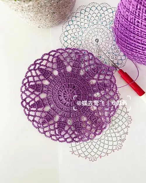 图解钩针手工编织蕾丝餐巾桌布花片图案