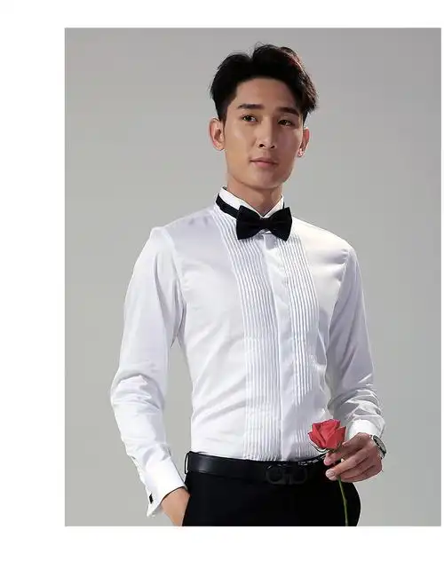 领结衬衫男结婚正装伴郎服燕子领礼服款法式袖扣男士白色新郎衬衣