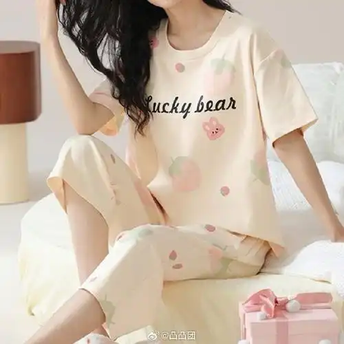睡衣女夏天短袖七分裤两件套女士甜美高级夏天简约