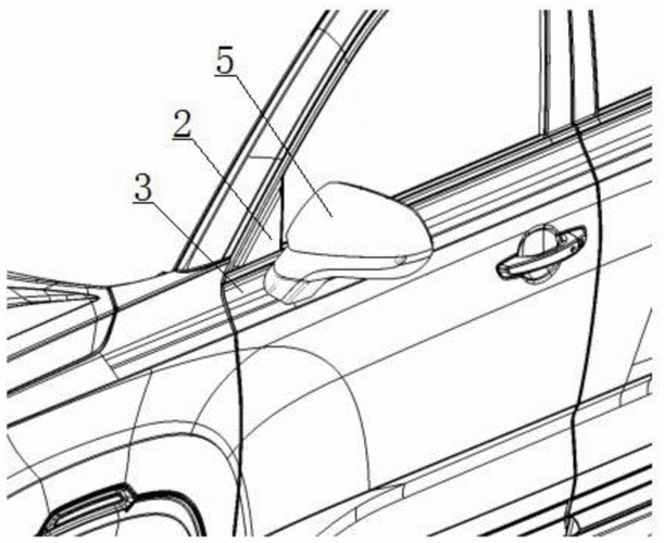 背景技术:目前汽车外后视镜有两种布置方式,一种是布置在前车门窗框