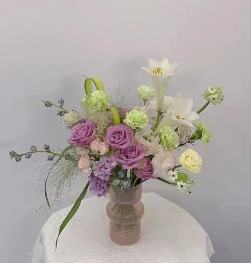 插花家居插花紫绿白配色