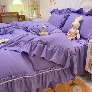 韩式磨毛床裙四件套秋冬季仙气公主风被罩紫色女床单被套床上用品