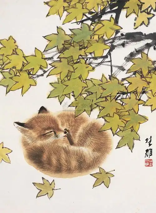 0003 小狐狸 镜心 设色纸本