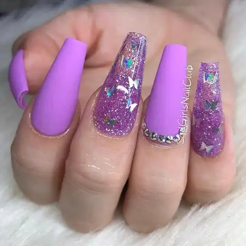 sadgirlsnailclub/欧美甲片紫色少女蝴蝶亮片奥钻美甲可重复使用