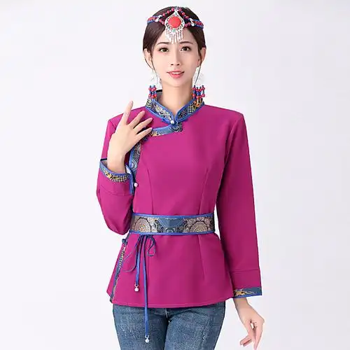 成人夏季日常蒙古族服装蒙古女蒙古袍装女短款蒙古素上衣蒙古服饰女