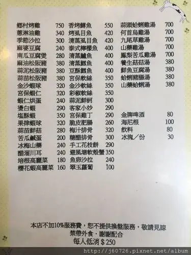 正餐菜单如上,虽外头写每人低消100元(限下午茶时),但正餐时每人低消
