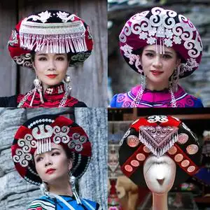 妈汝新款彝族头饰女大圆帽子凉山结婚头饰火把节少数民族舞蹈演出