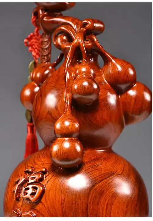 刻木东方木雕福禄如意葫芦摆件一对实木家居客厅玄关电视柜装饰品工艺