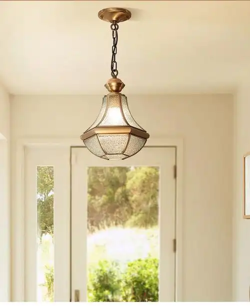 美式全铜小吊灯过道灯走廊灯阳台吊灯玄关灯具门厅入户进门小吊灯 h款