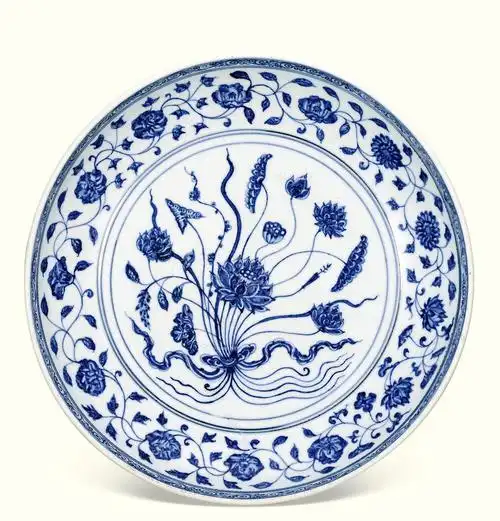 【明永乐 青花一把莲纹盘】拍卖品_图片_价格_鉴赏_明代青花瓷器_雅昌