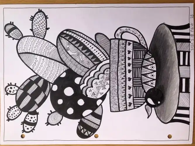 主题:写生 《仙人掌》今天是线描画打卡第七天,观察家中仙人掌然后