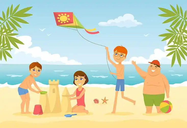 快乐的孩子们在海滩上玩耍