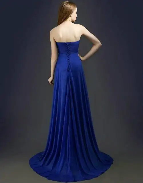 抹胸钉珠拖尾宝蓝色晚礼服 年会礼服 演出礼服 l14002