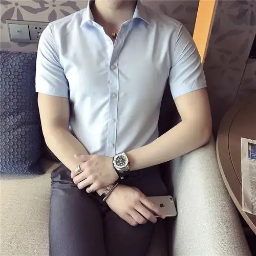 纯白色衬衫夏天短袖衬衣商务休闲正装男士职业装工作制服寸衣ktv