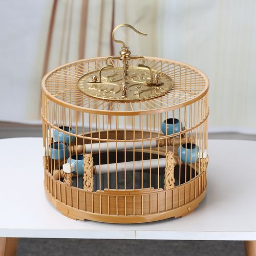 鸟笼老竹靛颏绣眼黄鸟金青竹手工竹皮抛光鸟笼