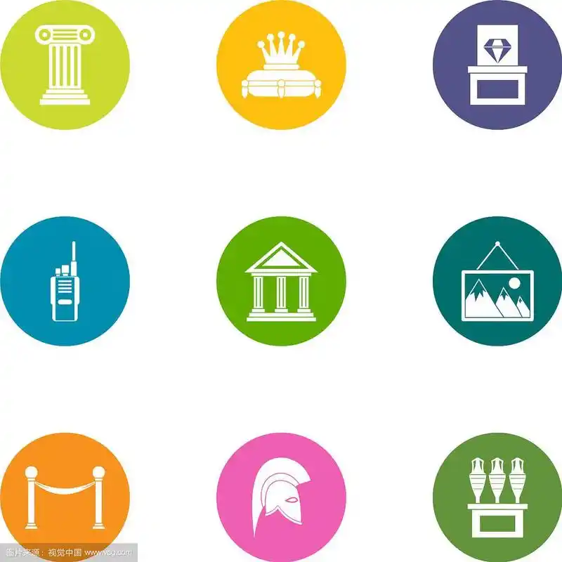 博物馆展览图标设置扁平风格