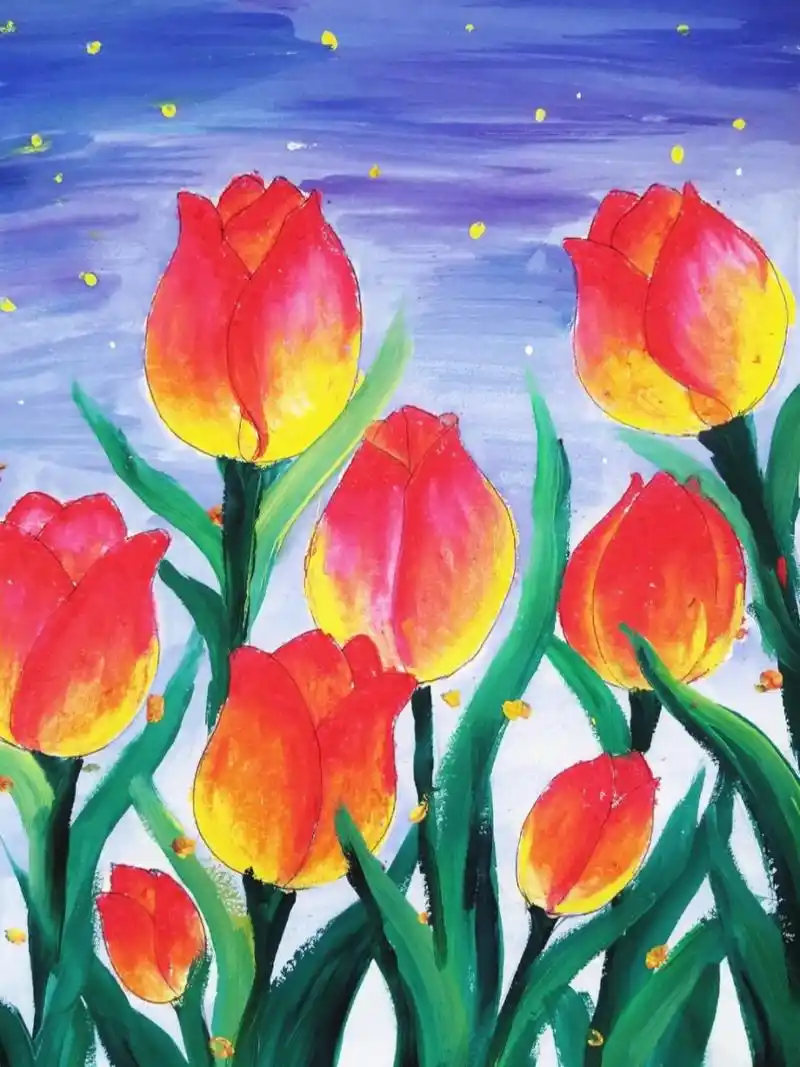 郁金香 儿童画#创意花#重彩油画棒#油画棒 #寻找小红书绘画大神