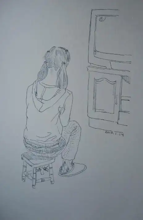 卡通人物背影坐着简笔画