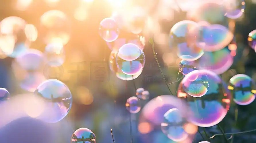在阳光下闪闪发光的肥皂泡摄影图