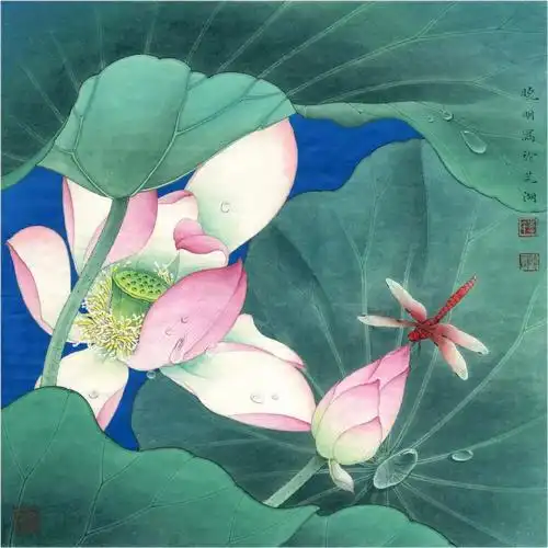 李晓明工笔画步骤分享荷花蜻蜓