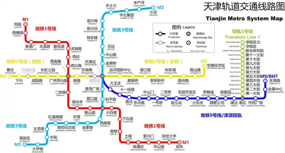 天津地铁线路分布图下载