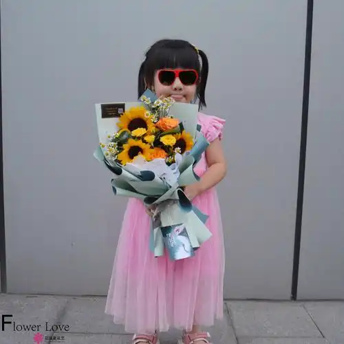 ins透明手提袋向日葵小花花束教师节幼儿小学生佛山鲜花速递同城