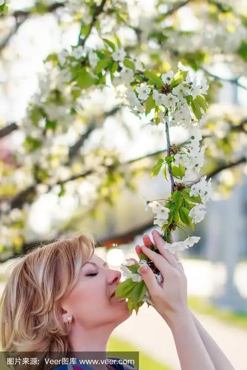 女人闻花