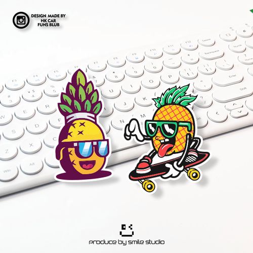 卡通潮流菠萝趣味反光车贴创意jdm汽车改装摩托电动车装饰贴纸