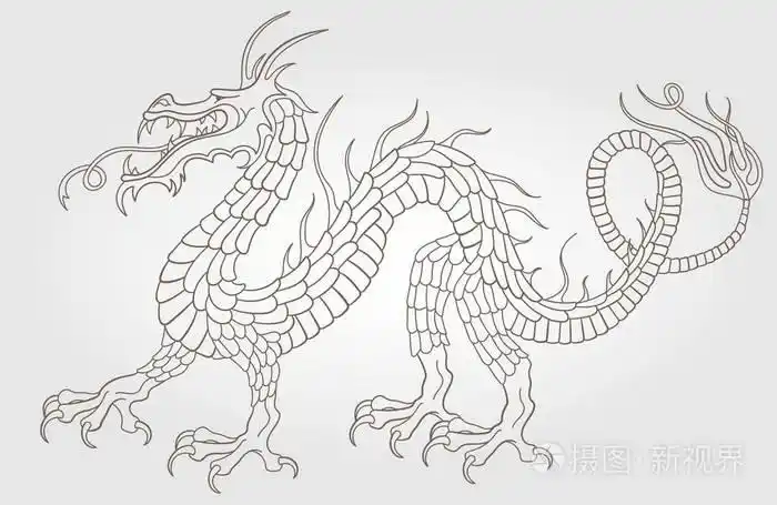 龙的轮廓图, 白色背景上的深色轮廓插画-正版商用图片03gukp-摄图新