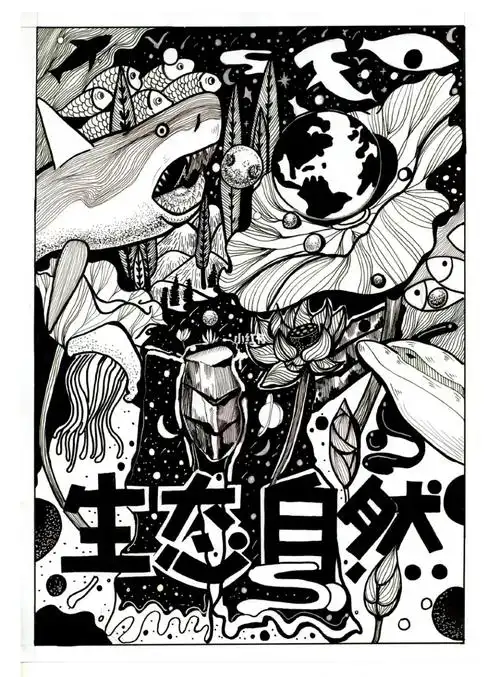 黑白装饰画生态自然主题