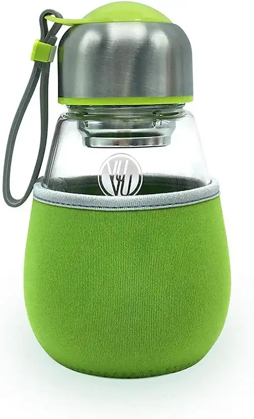 vuvu borosilicate 玻璃旅行杯带不锈钢茶壶和可拆卸套筒,480 毫升/16