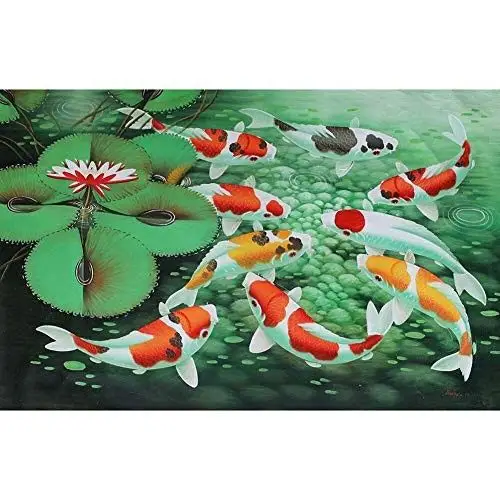 手工diy支持定制批发外贸款九鱼图莲花荷叶钻石画