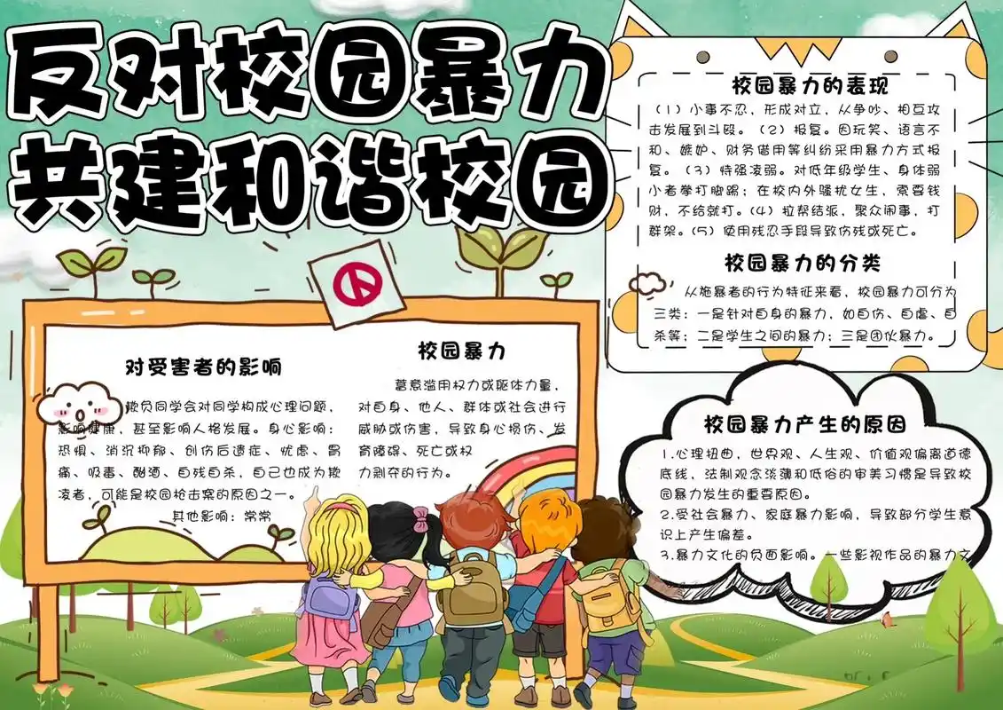 手抄报模板 #杜绝校园暴力 - 抖音