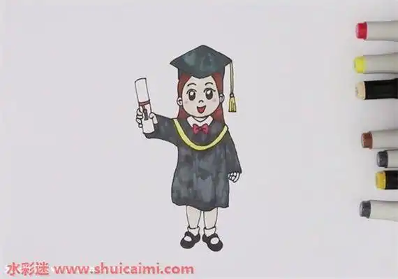 幼儿戴博士帽简笔画