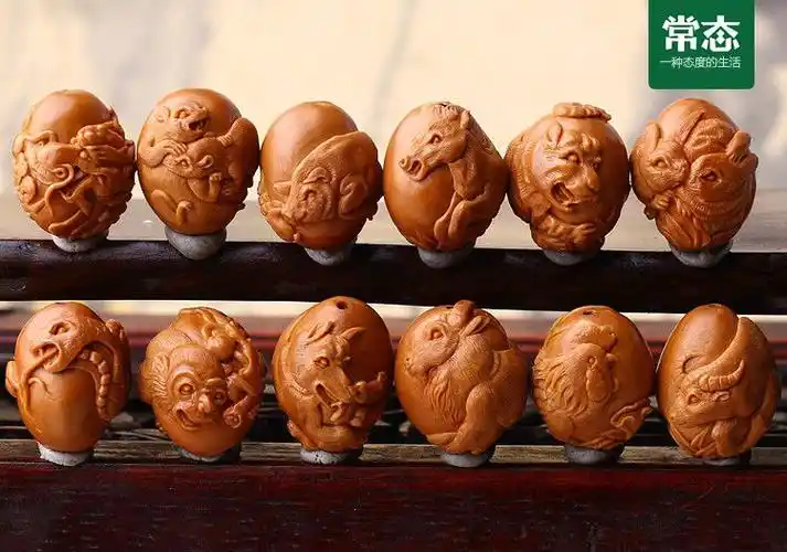 常态 吉祥十二生肖 名家精雕橄榄核雕刻 橄榄胡核雕手串|m1001