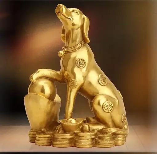 杨桐记 十二生肖狗纯铜家居客厅摆件金钱狗金元宝狗批发