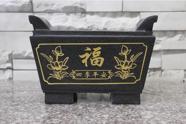 石雕香炉天然石头插香炉寺庙祠堂墓前户外供奉祭祀香炉方形四角方鼎四