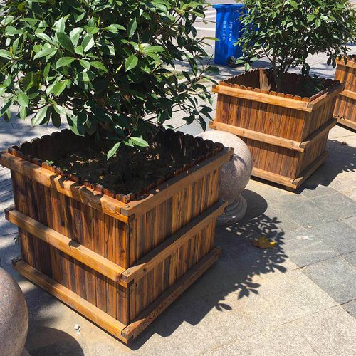防腐木花箱实木花盆道路园林绿化特大组合造型碳化木木制箱种树盆
