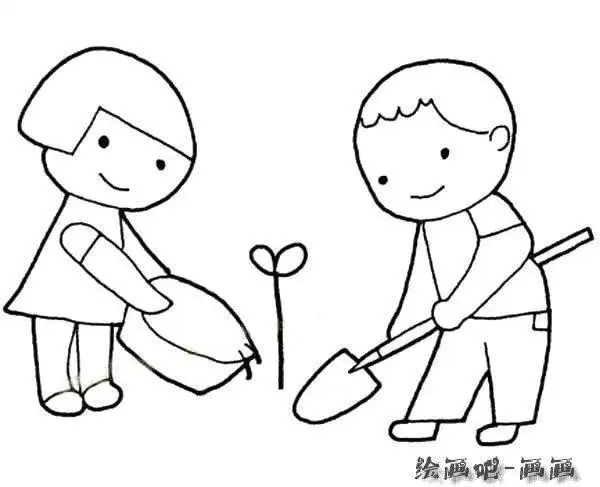 二年级看图写话植树简笔画