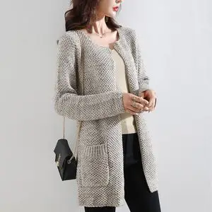 棒针毛衣开衫女中长款图片