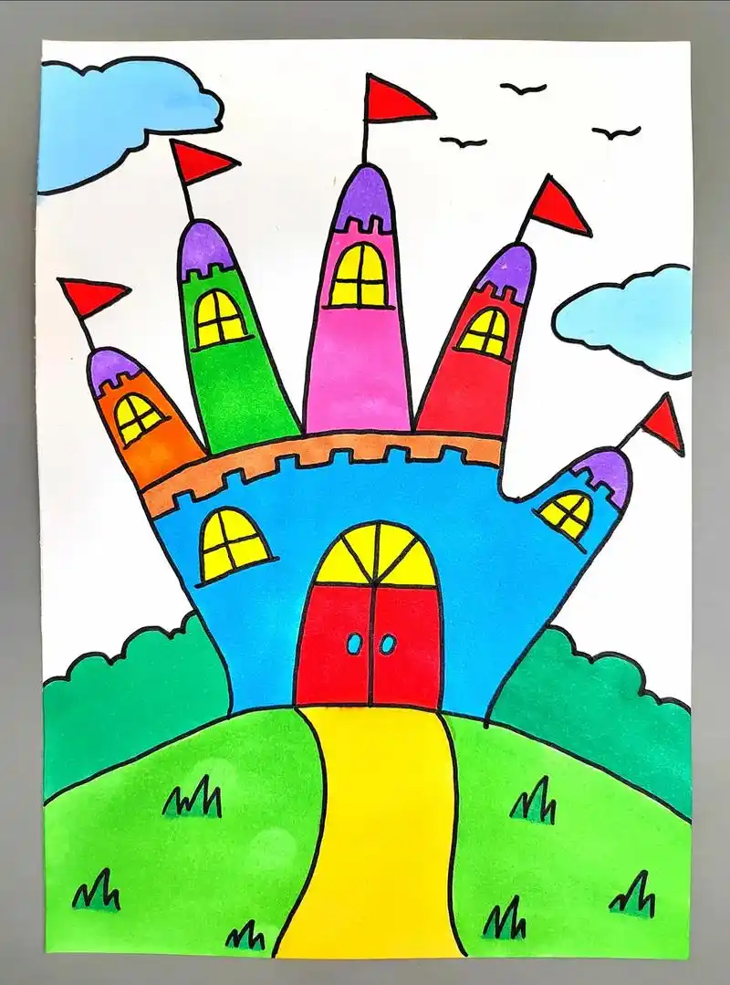 教你用手掌画城堡,简单好看,幼儿园小朋友也能学会,快来试试吧 - 抖音