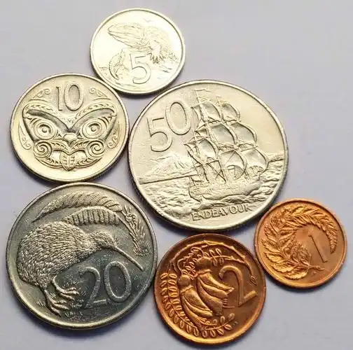 新西兰硬币6枚套精美帆船动物套币外国钱币(大图展示)