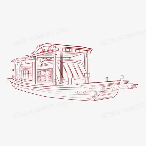 红色线描南湖红船革命纪念元素